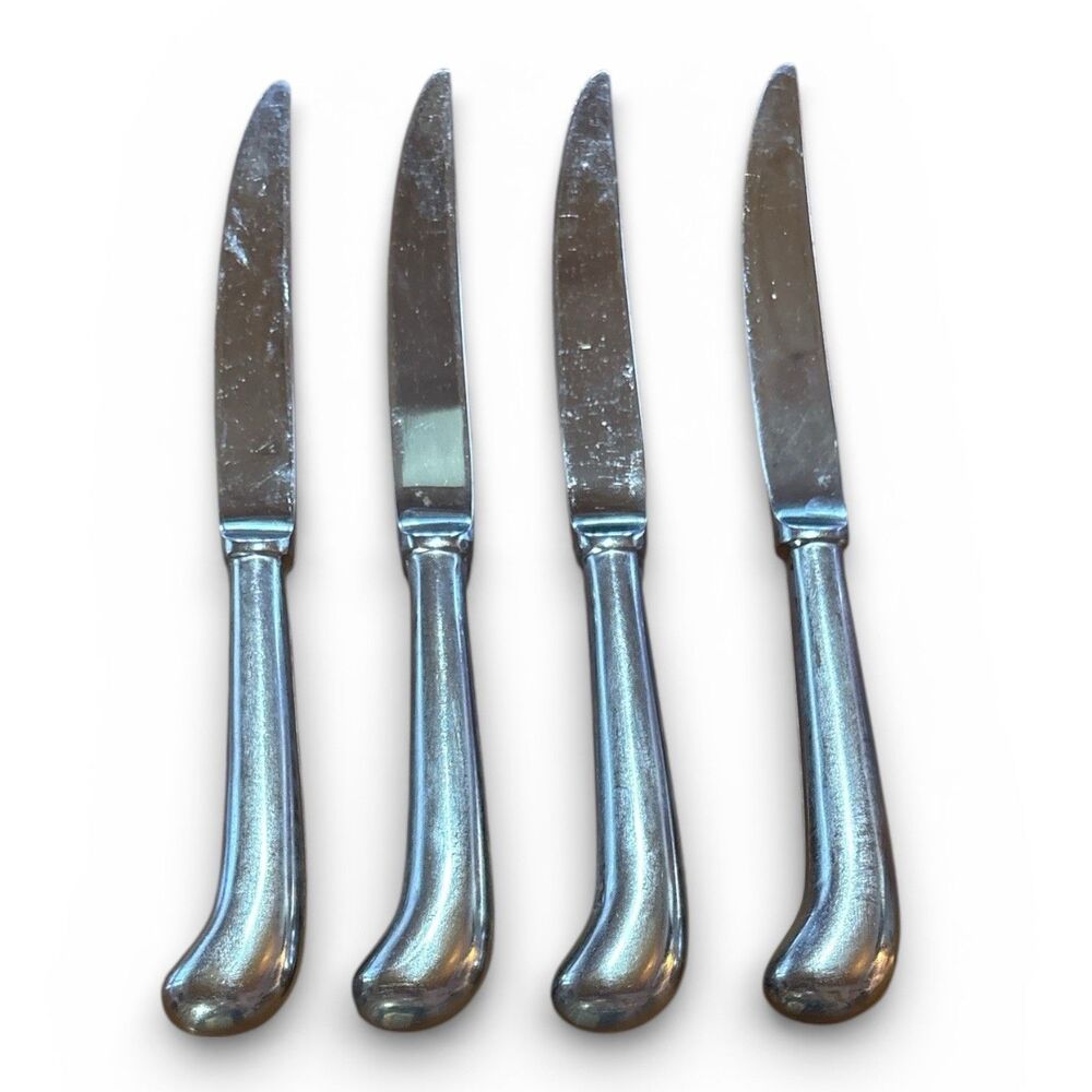 Vintage Stainless Steel Pistol Grip Serrated Steak Knives Set 4 Japan Flatware